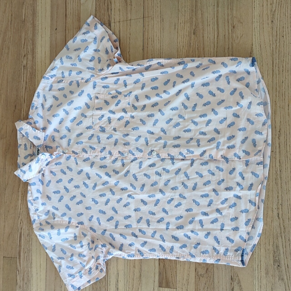 Men's Express slim soft wash button-down pink shirt with pineapple print size L